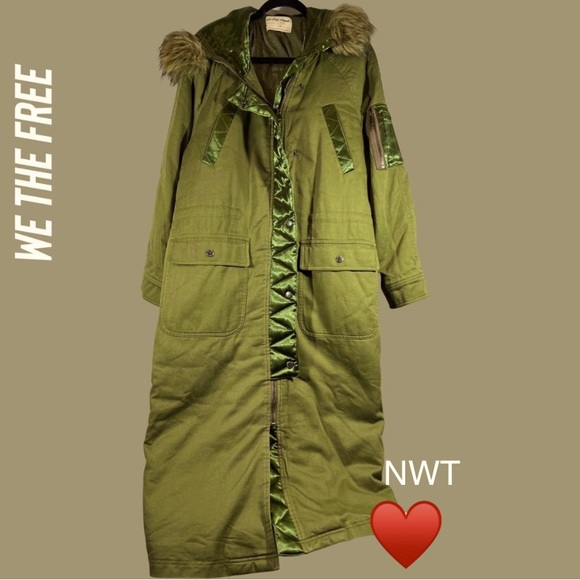 🍂 Free People Farrah Military long Parka Coat Warm Winter Jacket Faux Fur - Picture 10 of 15